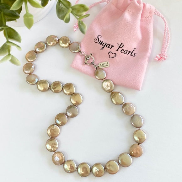 Gold Champagne Coin Pearl Necklace - Picture 2 of 5